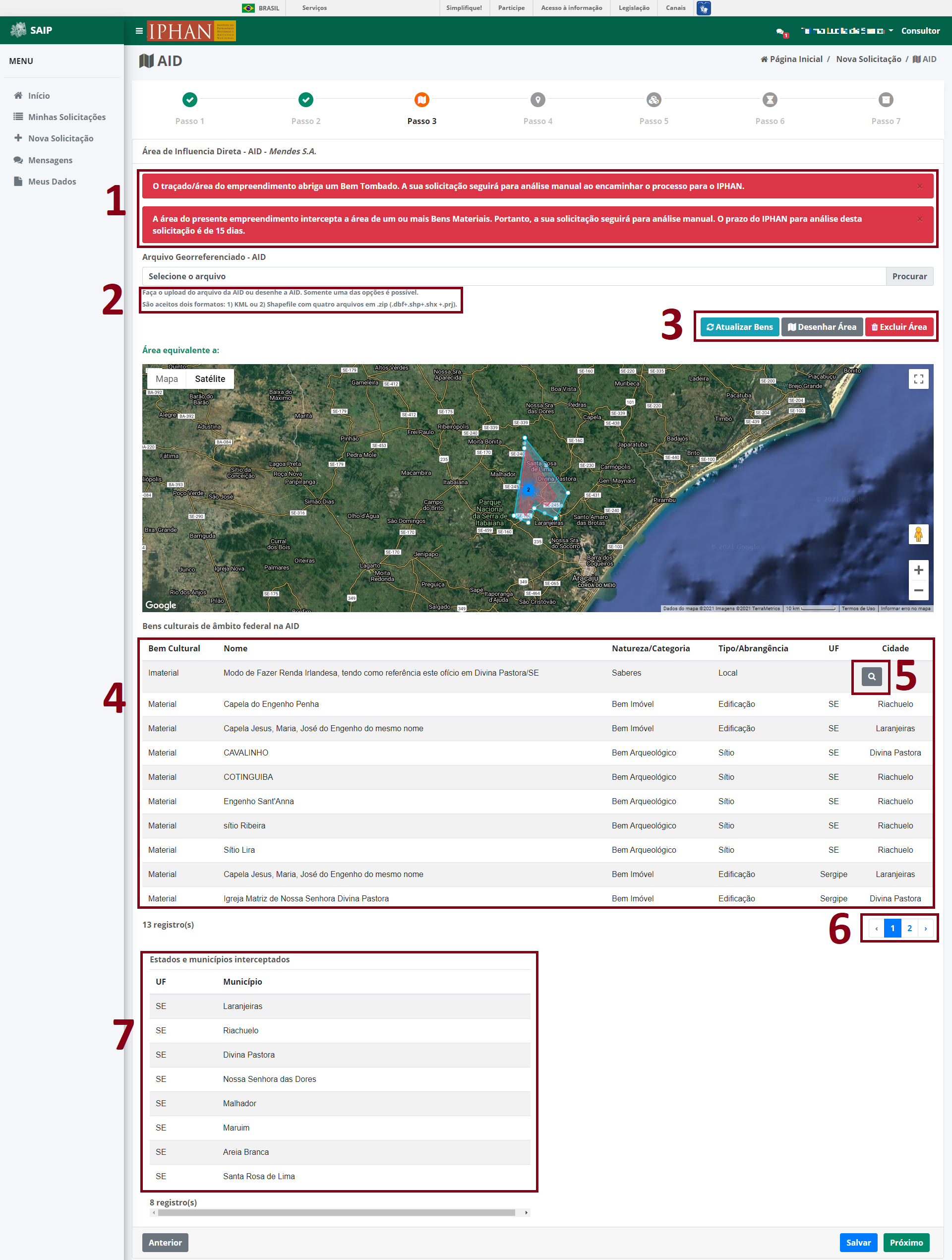 SAIP Nova Solicitacao Passo 3 AID Infos